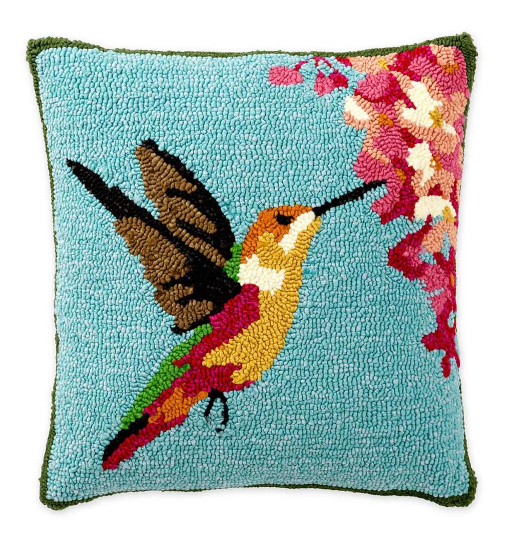 Plow & Hearth Garden Accents | Indoor Living Indoor/Outdoor Hooked Hummingbird Throw Pillow
