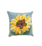 Plow & Hearth Garden Accents | Indoor Living Indoor/Outdoor Hooked Polypropylene Sunflower And Butterfly Throw Pillow