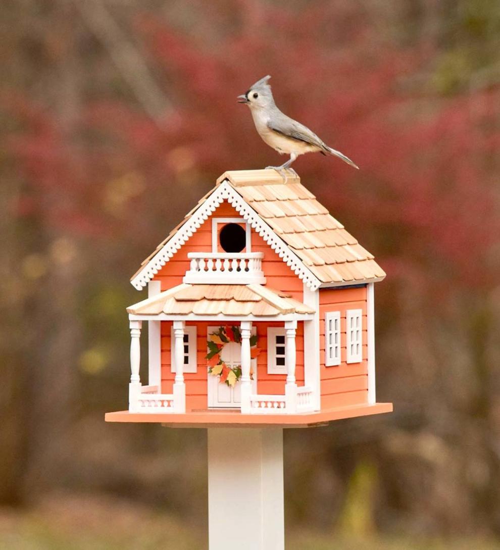 Plow & Hearth Garden Accents | Yard & Garden Autumn Daze Wooden Birdhouse And Pedestal Pole Set