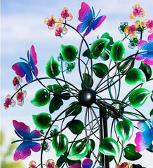 Plow & Hearth Garden Accents | Yard & Garden Butterfly And Flowers Metal Wind Spinner