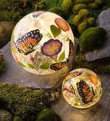 Plow & Hearth Garden Accents | Yard & Garden Butterfly Crackle Glass Solar Globes, Set Of 2