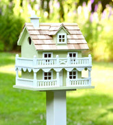 Plow & Hearth Garden Accents | Yard & Garden Cape Cod Celery Green Wooden Birdhouse And Pedestal Pole Set