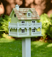 Plow & Hearth Garden Accents | Yard & Garden Cape Cod Celery Green Wooden Birdhouse And Pedestal Pole Set