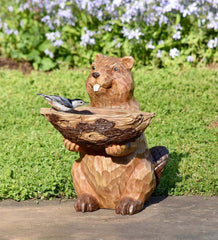 Plow & Hearth Garden Accents | Yard & Garden Carved Resin Beaver Birdbath Garden Accent
