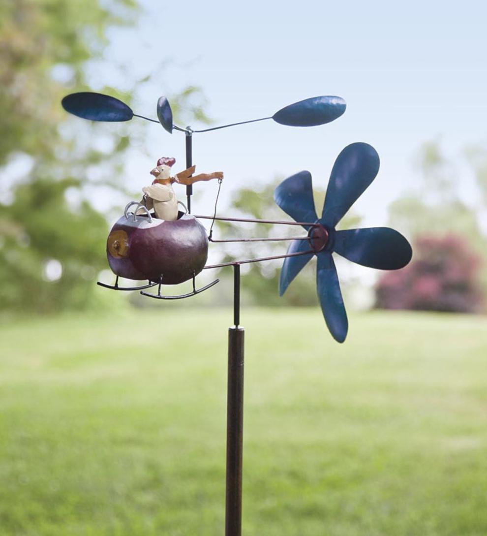 Plow & Hearth Garden Accents | Yard & Garden Chicken And Helicopter Recycled Metal Whirligig