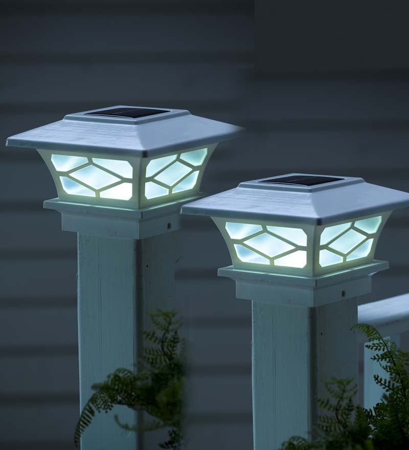 Plow & Hearth Garden Accents | Yard & Garden Classic Mission Style Solar Light Post Caps, Set Of 2 - Black