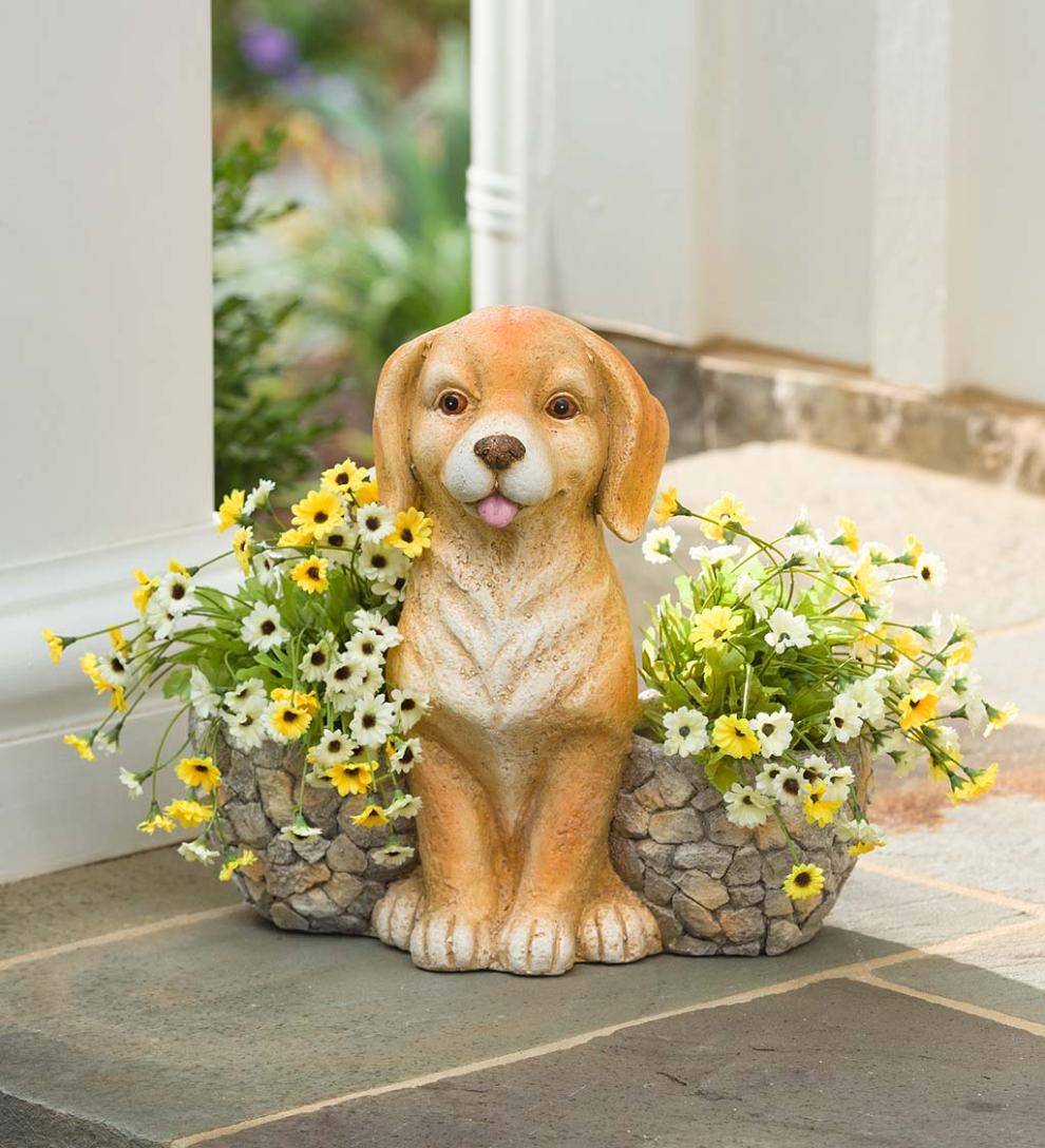 Plow & Hearth Garden Accents | Yard & Garden Faux Stone Dog Statue Double Planter