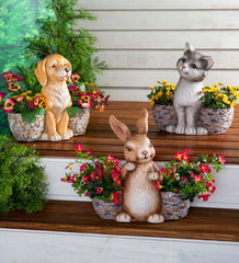 Plow & Hearth Garden Accents | Yard & Garden Faux Stone Dog Statue Double Planter