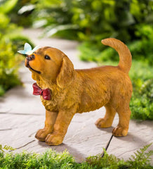 Plow & Hearth Garden Accents | Yard & Garden Golden Retriever Puppy With Solar Butterfly Garden Statue