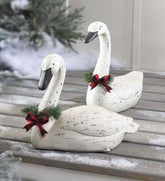 Plow & Hearth Garden Accents | Yard & Garden Hand-Painted Holiday Swan Statue With Wreath
