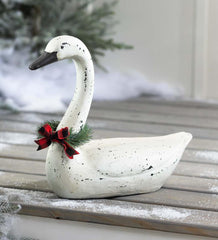Plow & Hearth Garden Accents | Yard & Garden Hand-Painted Holiday Swan Statue With Wreath