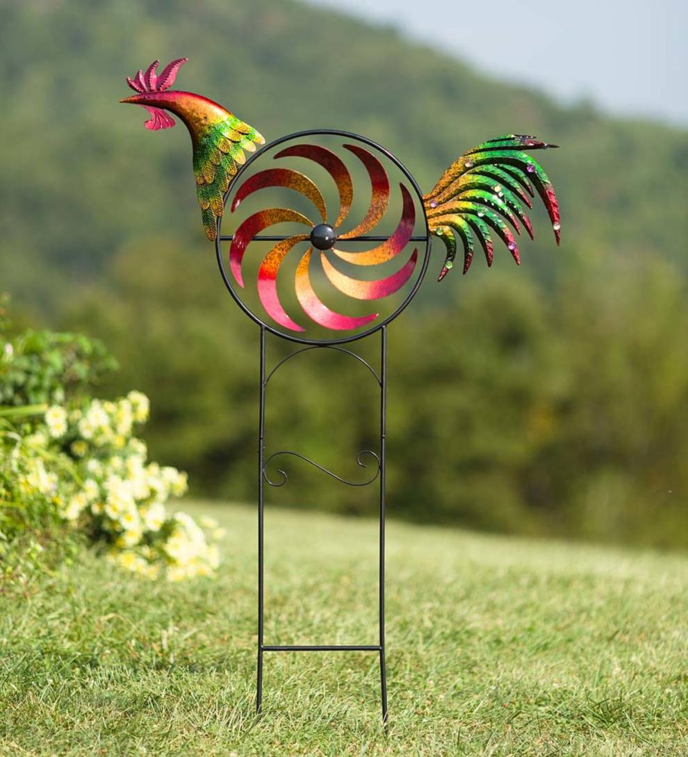 Plow & Hearth Garden Accents | Yard & Garden Iridescent Rooster Wind Spinner