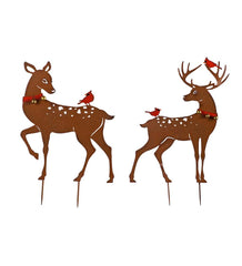 Plow & Hearth Garden Accents | Yard & Garden Large Deer With Cardinals Garden Stakes, Set Of 2