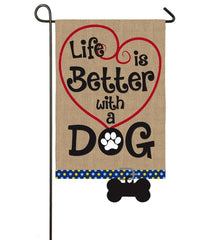 Plow & Hearth Garden Accents | Yard & Garden Life Is Better With A Dog Burlap Garden Flag