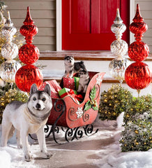 Plow & Hearth Garden Accents | Yard & Garden Lifelike Indoor/Outdoor Siberian Husky Puppy Statues, Set Of 2