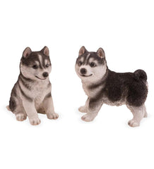 Plow & Hearth Garden Accents | Yard & Garden Lifelike Indoor/Outdoor Siberian Husky Puppy Statues, Set Of 2