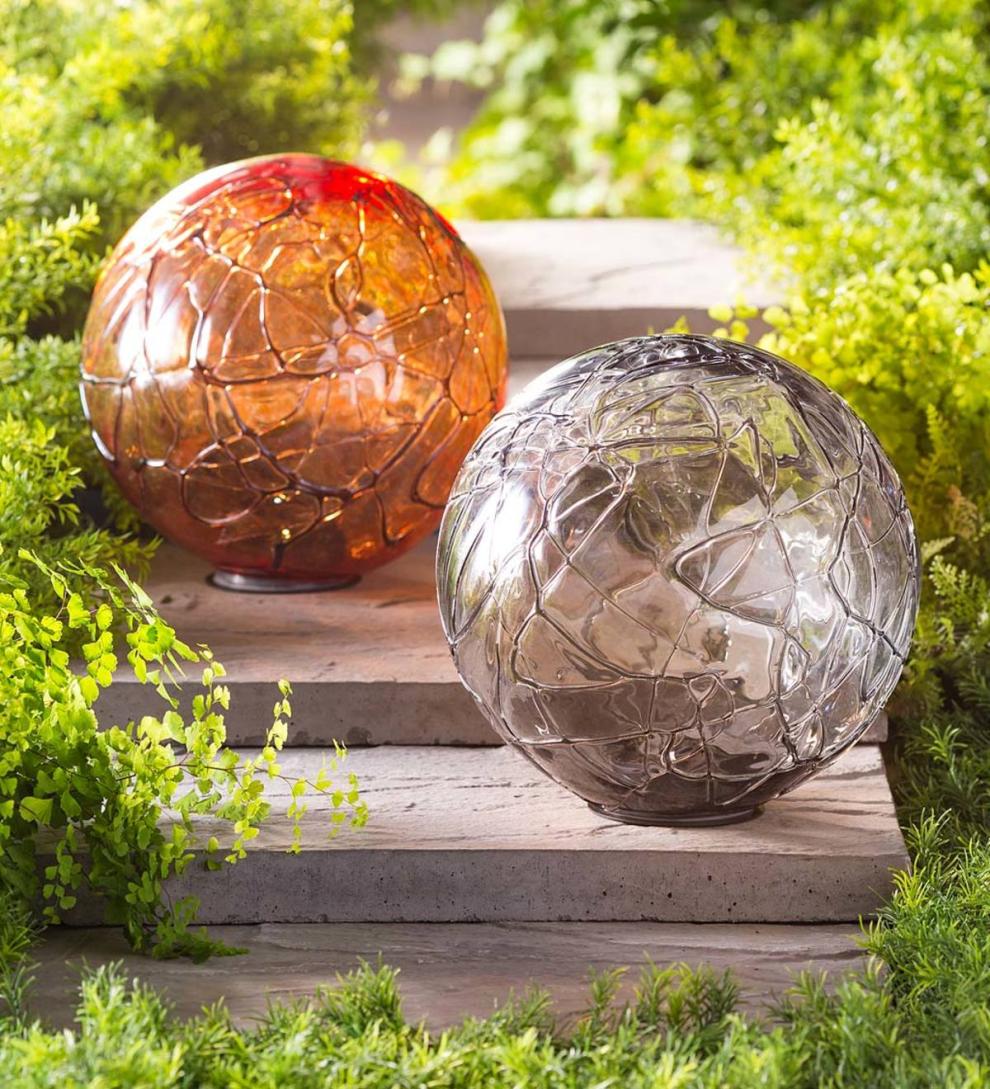 Plow & Hearth Garden Accents | Yard & Garden Lighted Solar Glass Orb - Amber