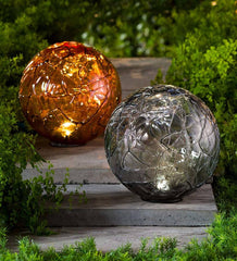 Plow & Hearth Garden Accents | Yard & Garden Lighted Solar Glass Orb - Amber