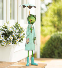 Plow & Hearth Garden Accents | Yard & Garden Metal Storybook Frog Garden Statue - Blue