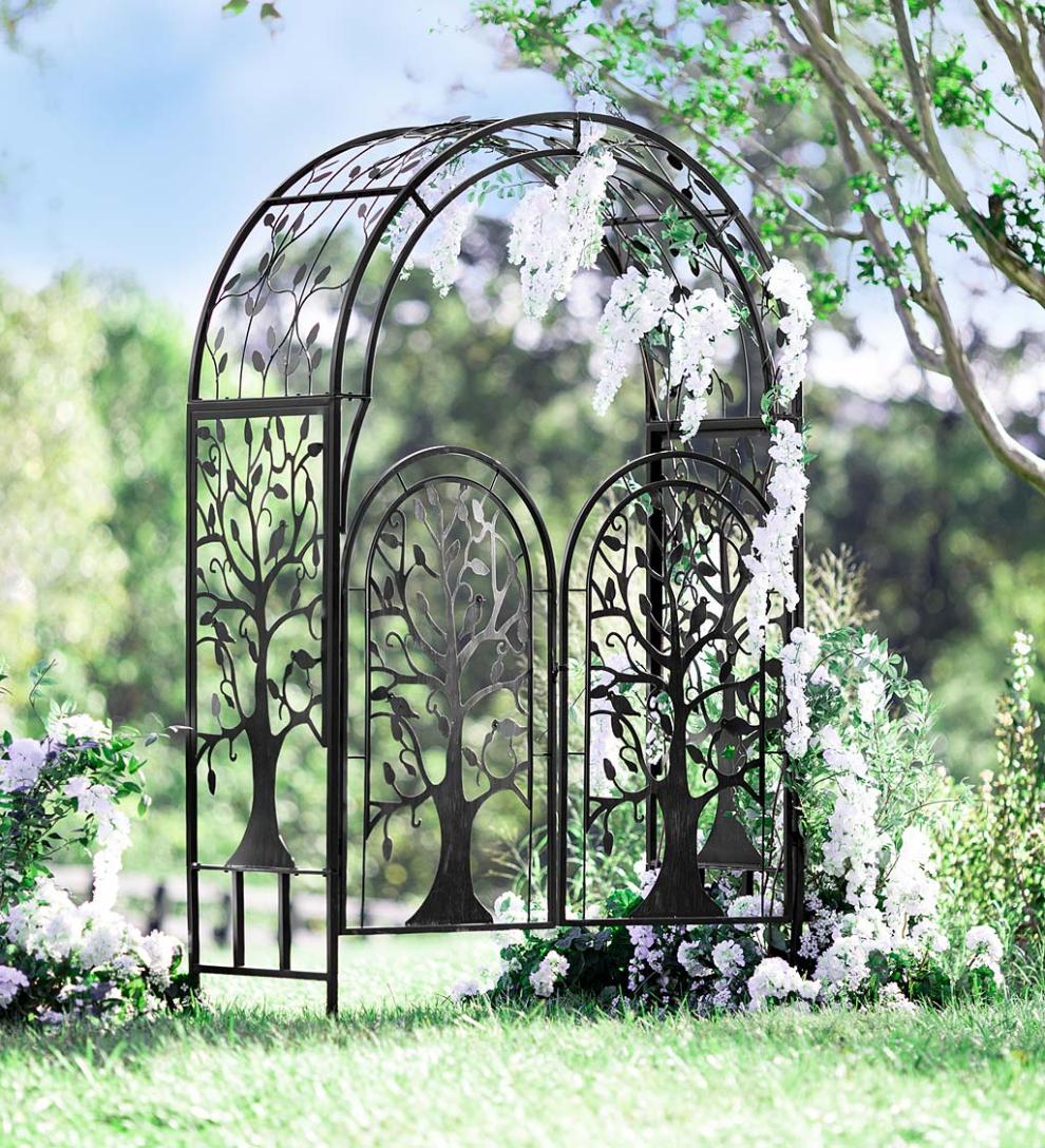 Plow & Hearth Garden Accents | Yard & Garden Metal Tree Of Life Arched Garden Arbor With Gate
