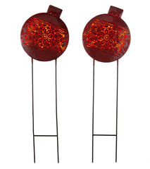 Plow & Hearth Garden Accents | Yard & Garden Oversized Lighted Christmas Ornament Garden Stakes, Set Of 2 - Gold Snowflake