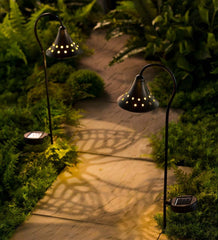 Plow & Hearth Garden Accents | Yard & Garden Solar Pathway Lanterns With Light Pattern, Set Of 2 - Flower