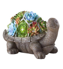 Plow & Hearth Garden Accents | Yard & Garden Solar Succulent Turtle Garden Statue - Turtle