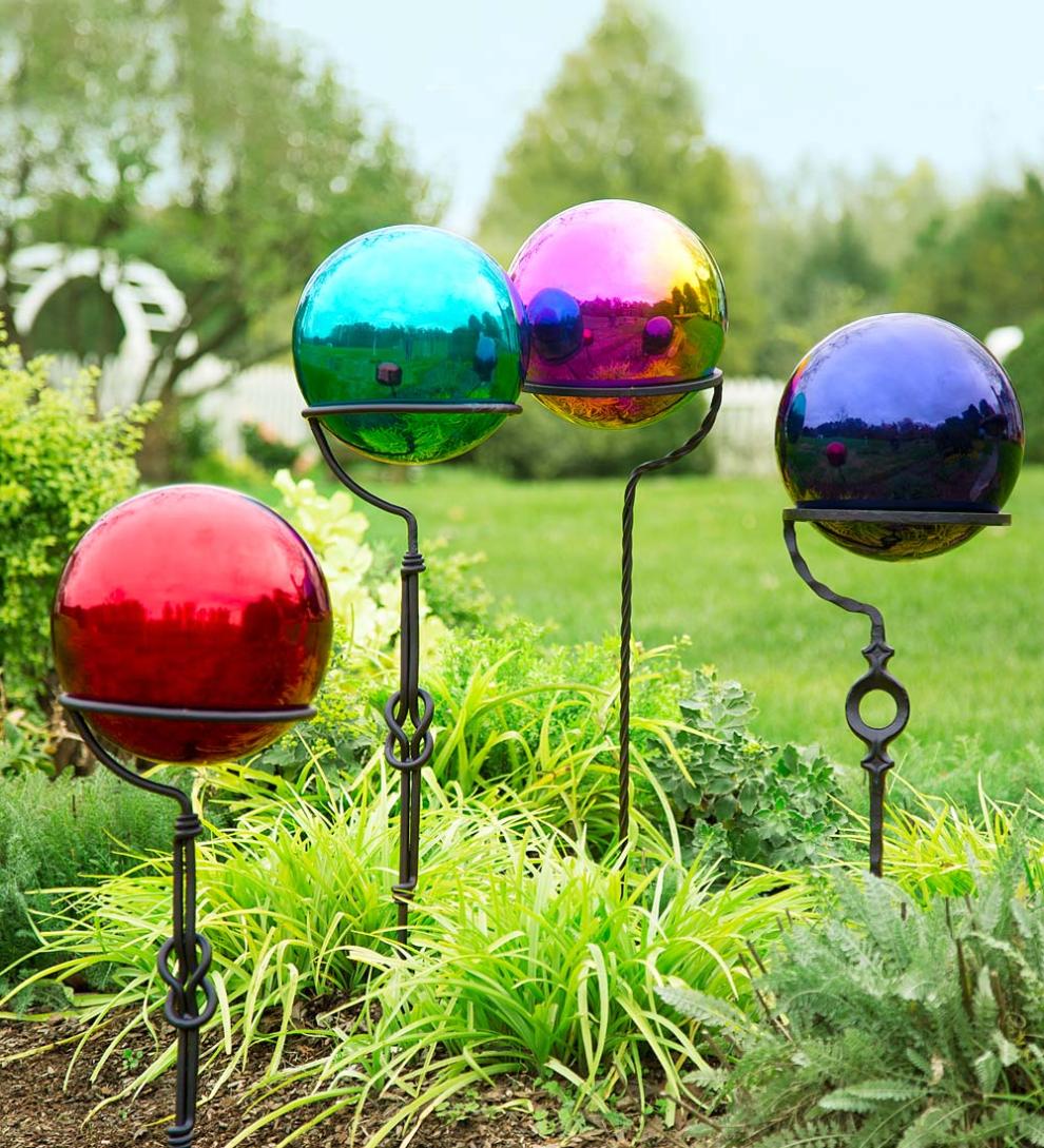 Plow & Hearth Garden Accents | Yard & Garden Stainless Steel Gazing Balls And Iron Display Stands