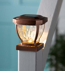 Plow & Hearth Garden Accents | Yard & Garden Wavy Glass Solar Post Cap Lights, Set Of 2 - Black