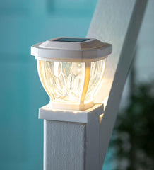 Plow & Hearth Garden Accents | Yard & Garden Wavy Glass Solar Post Cap Lights, Set Of 2 - Black