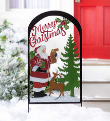 Plow & Hearth Garden Stakes | Yard & Garden Colorful Painted Santa And Reindeer Metal Garden Trellis Stake