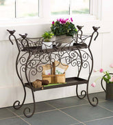 Plow & Hearth Garden Tools | Yard & Garden Two-Shelf Cast Iron Plant Stand With Birds