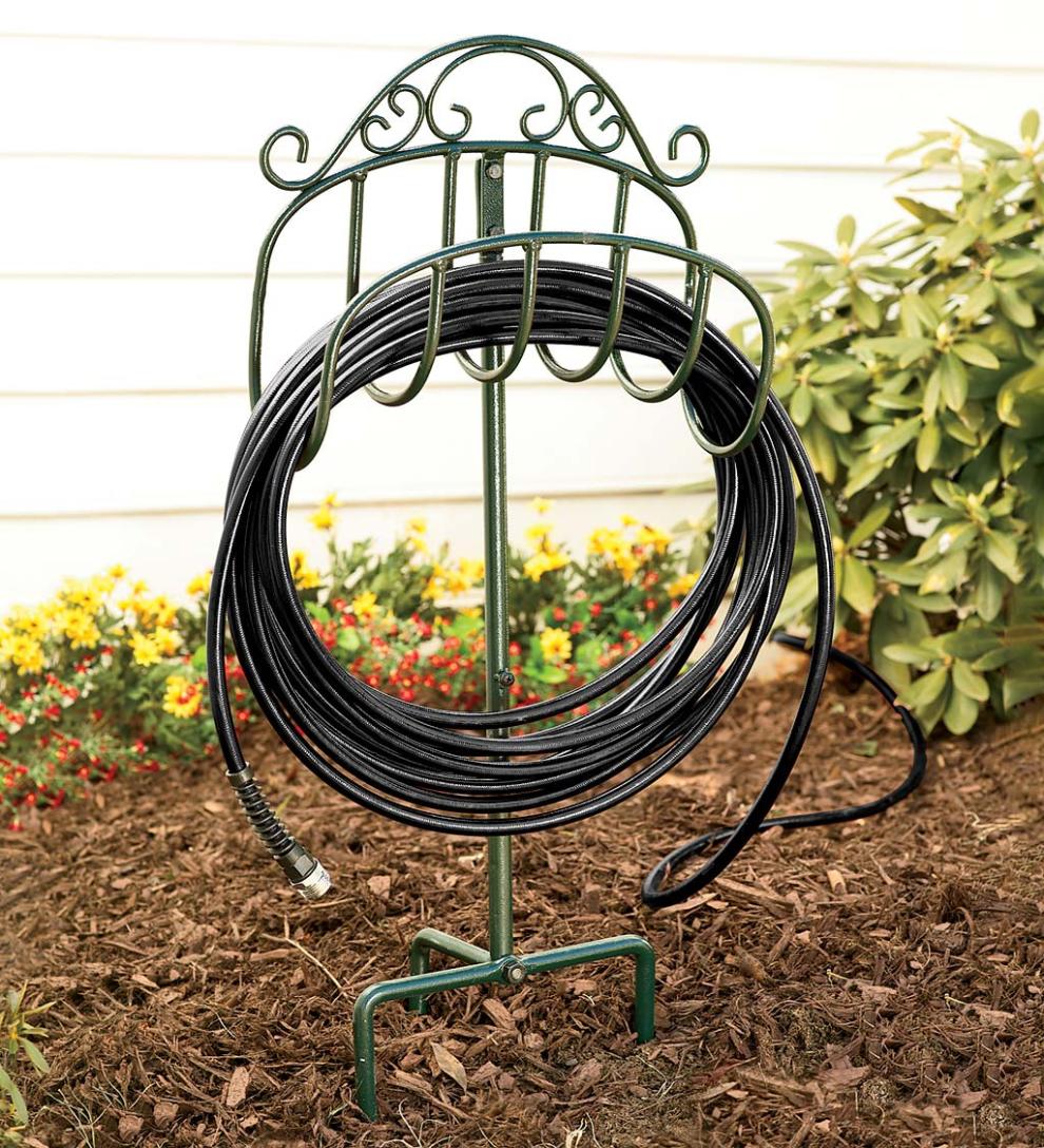 Plow & Hearth Gardenworks® | Yard & Garden Wrought Iron Hose Holder With Ground Stake - Green