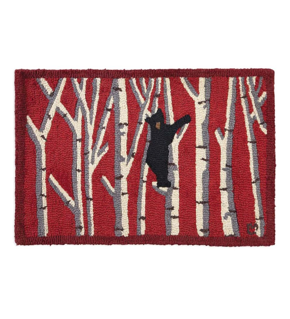 Plow & Hearth Hearth Rugs | Fireplace & Hearth Hooked Wool Black Bear In Birches Accent Rug
