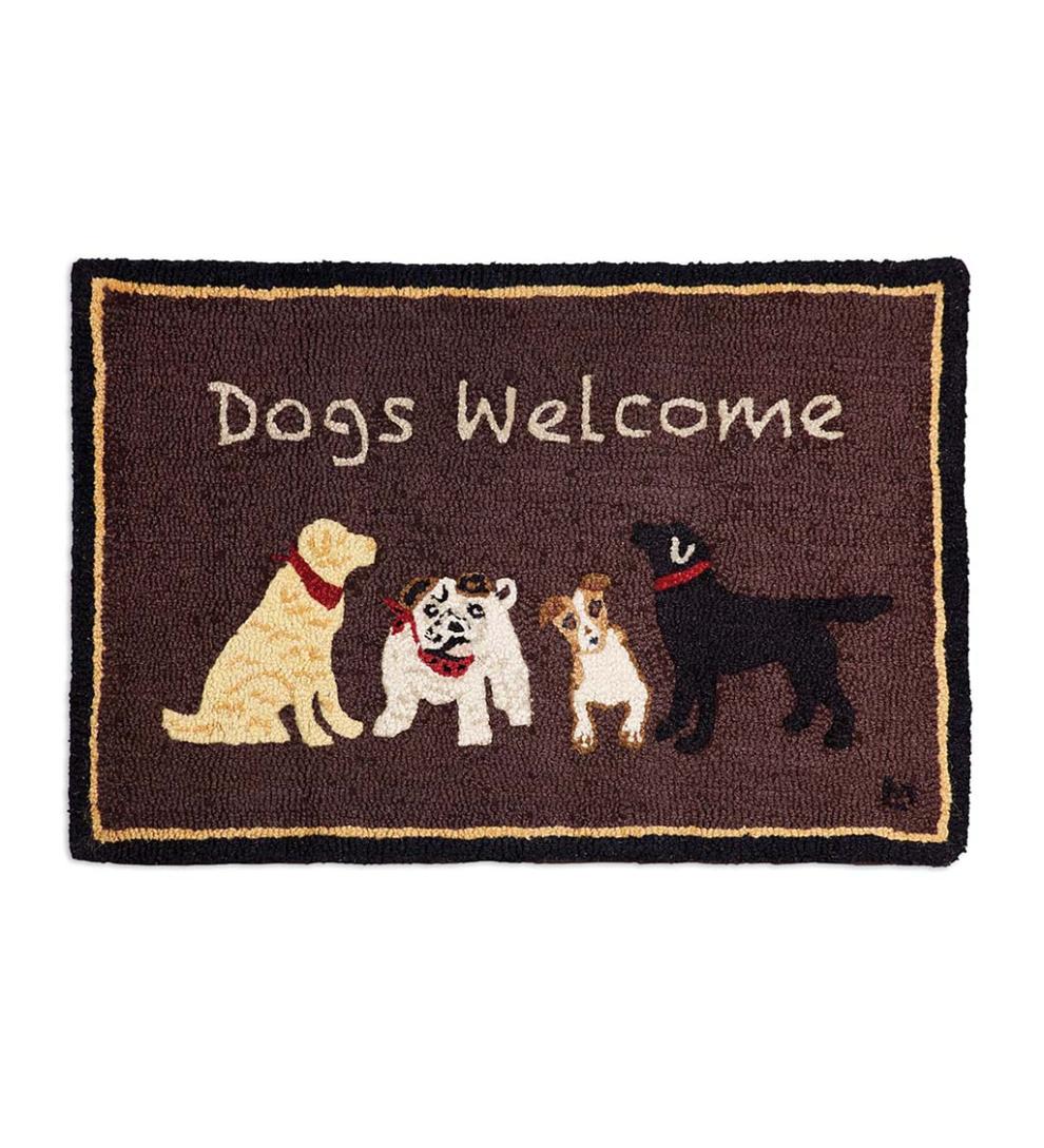 Plow & Hearth Hearth Rugs | Fireplace & Hearth Hooked Wool Dogs Welcome Accent Rug - Brown