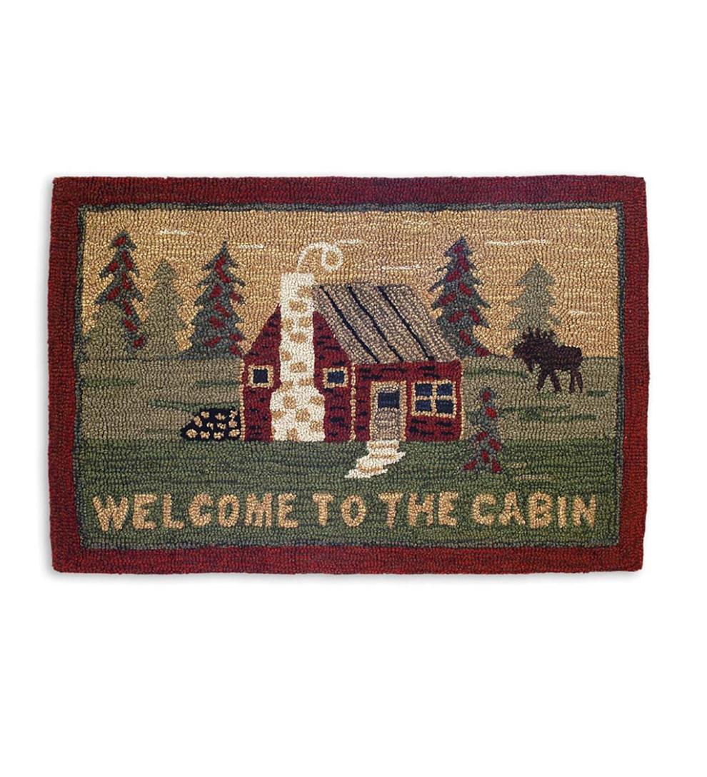 Plow & Hearth Hearth Rugs | Fireplace & Hearth Hooked Wool Welcome To The Cabin Accent Rug