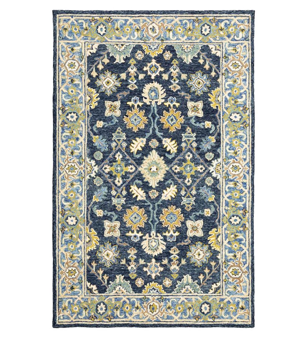 Plow & Hearth Hearth Rugs | Fireplace & Hearth Willow Oaks Blue Wool Border Rug