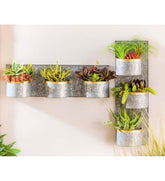 Plow & Hearth Home Accents | Indoor Living 3-Pot Galvanized Metal Wall Planter With Brass Rims, Set Of 2