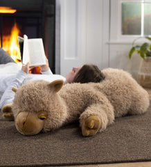Plow & Hearth Home Accents | Indoor Living Allie Alpaca Plush Cuddle Animal Body Pillow - Tan