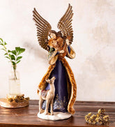 Plow & Hearth Home Accents | Indoor Living Angel In Long Green Faux-Fur Trimmed Coat With Deer