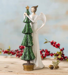 Plow & Hearth Home Accents | Indoor Living Angel With Christmas Tree Indoor/Outdoor Holiday Sculpture