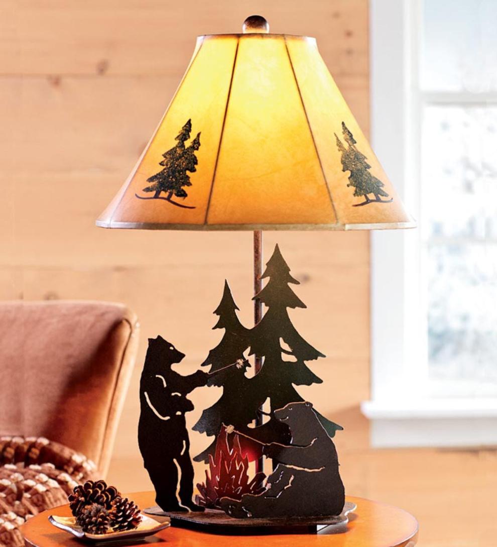 Plow & Hearth Home Accents | Indoor Living Bears Roasting Marshmallows Lamp With Campfire Nightlight