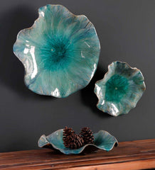 Plow & Hearth Home Accents | Indoor Living Blue Ceramic Flower Blooms Wall Art, Set Of 3