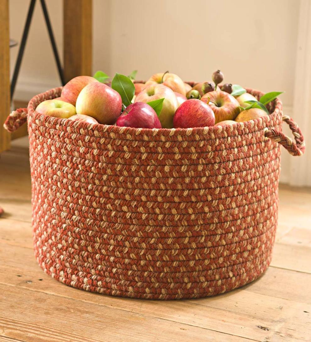 Plow & Hearth Home Accents | Indoor Living Braided Polypro Roanoke Basket With Handles - Black Multi