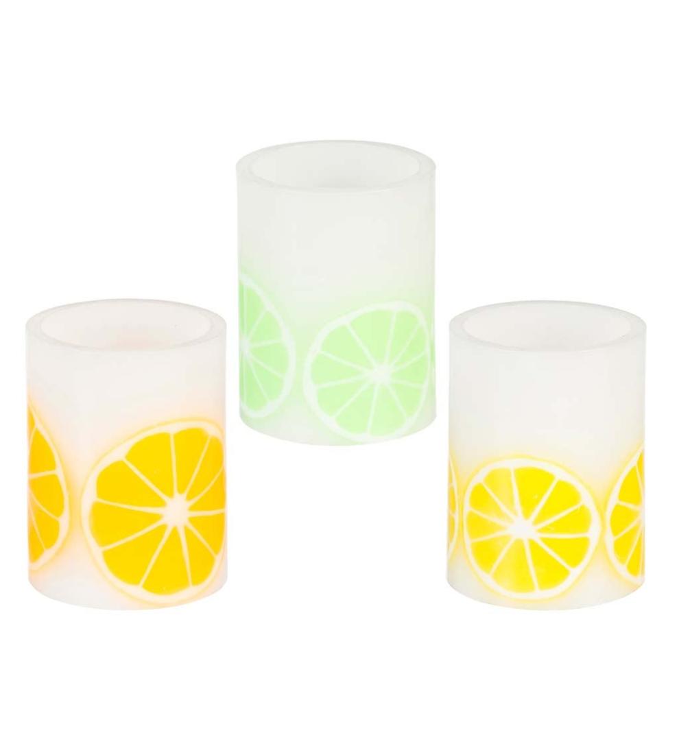 Plow & Hearth Home Accents | Indoor Living Citrus Fruit Led Wax Battery-Operated Pillar Candles, Set Of 3