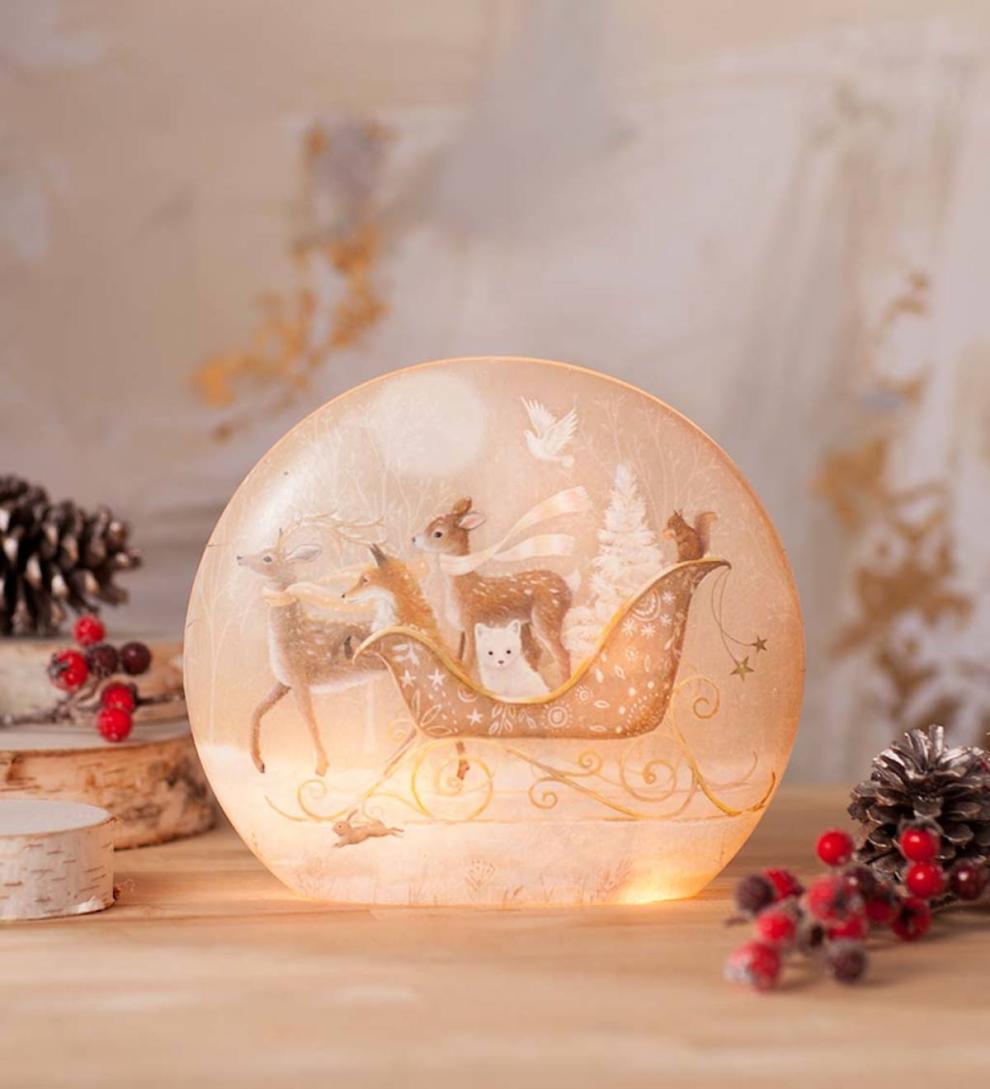Plow & Hearth Home Accents | Indoor Living Deer And Friends In A Sleigh Lighted Tabletop Art