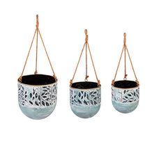 Plow & Hearth Home Accents | Indoor Living Embossed And Painted Metal Hanging Planters, Set Of 3