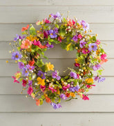 Plow & Hearth Home Accents | Indoor Living Floral Watercolor Wreath With Faux Pansies And Violets