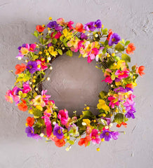 Plow & Hearth Home Accents | Indoor Living Floral Watercolor Wreath With Faux Pansies And Violets