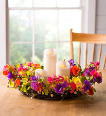 Plow & Hearth Home Accents | Indoor Living Floral Watercolor Wreath With Faux Pansies And Violets